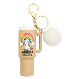 I'm A Freaking Ray Of Sunshine Beige Mini Tumbler Keychain Pill Holder Purse & Bag Accessory Support & Spread Awareness
