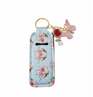 Blue Floral Lip Balm Holder Keychain Sleeve Rare, Chronic & Invisible Illness Support & Awareness