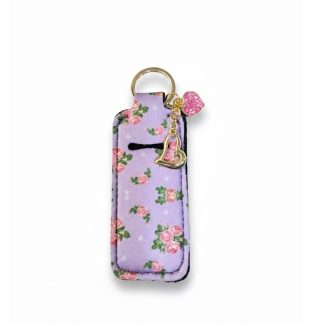Purple Floral Lip Balm Holder Keychain Sleeve Rare, Chronic & Invisible Illness Support & Awareness