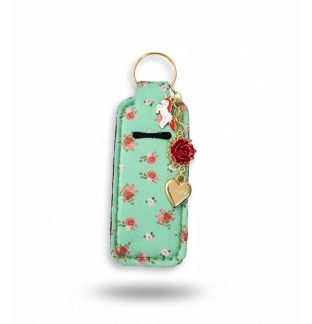 Green Floral Lip Balm Holder Keychain Sleeve Rare, Chronic & Invisible Illness Support & Awareness