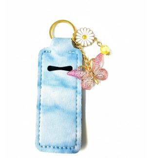Blue Tie-Dye Lip Balm Holder Keychain Sleeve Rare, Chronic & Invisible Illness Support & Awareness