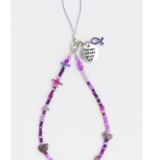 Handmade Purple Beaded Phone Strap Bag Zipper Accessory Chronic Rare Invisible Illness Support & Awareness