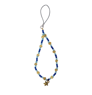 Handmade Blue & Gold Beaded Phone Strap w/Gold Charm Bag Zipper Accessory Chronic Rare Invisible Illness Support & Awareness