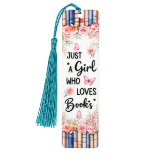 Handmade Teal Tassel Acrylic Just A Girl Who Loves Books Bookmark Supporting Rare Invisible & Chronic Illness Awareness