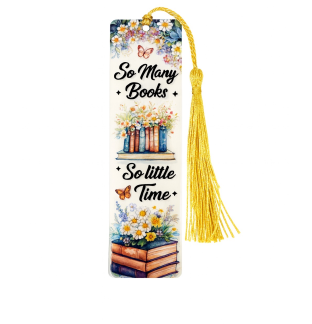 Handmade Yellow Tassel So Many Books So Little Time Acrylic Bookmark Supporting Rare Invisible & Chronic Illness Awareness