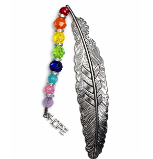 Handmade Dark Gray Feather Bookmark With Rainbow Beads Supporting Rare Invisible & Chronic Illness Awareness