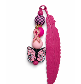 Handmade Pink Feather Metal Bookmark With Pink Ribbon & Butterfly Bead Supporting Rare Invisible & Chronic Illness Awareness