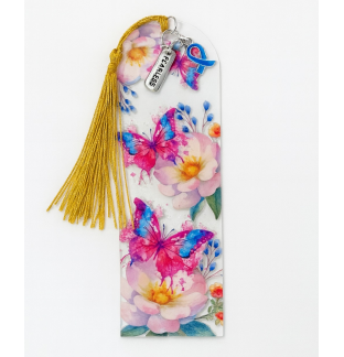Handmade Gold Yellow Tassel Blue Ribbon Fearless Gold Charm Pink Purple Butterfly Acrylic Bookmark Supporting Rare Invisible & Chronic Illness Awareness