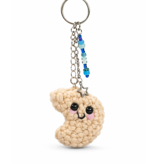 Handmade Fortune Cookie Blue Teal Charm Crochet Plush Keychain Support Chronic, Rare & Invisible Illness Awareness