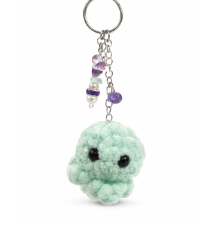 Handmade Teal Octopus Purple Charm Crochet Plush Keychain Support Chronic, Rare & Invisible Illness Awareness