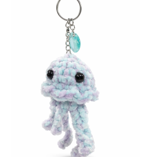 Handmade Blue & Purple Octopus With Teal Shell Charm Crochet Plush Keychain Support Chronic, Rare & Invisible Illness Awareness