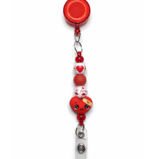 Handmade Red Heart With Bandage Beaded Badge Reel Retractable ID Holder Cute & Uplifting Design To Raise Awareness & Support