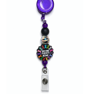 Handmade No One Fights Alone Colored Ribbons Beaded Badge Reel Retractable ID Holder Cute & Uplifting Design To Raise Awareness & Support