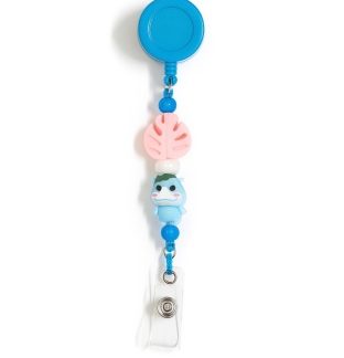 Handmade Light Blue Adorable Hippo Beaded Badge Reel Retractable ID Holder Cute & Uplifting Design To Raise Awareness & Support