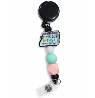 Handmade Good News-You Got This Black Beaded Badge Reel Retractable ID Holder Cute & Uplifting Design To Raise Awareness & Support