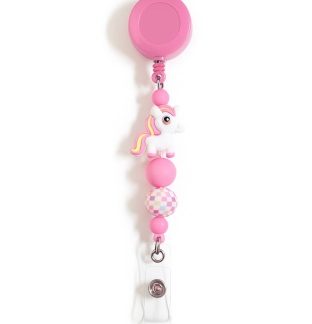 Handmade Pink Unicorn Beaded Badge Reel Retractable ID Holder Cute & Uplifting Design To Raise Awareness & Support