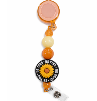 Handmade Be You Sunflower Orange Beaded Badge Reel Retractable ID Holder Cute & Uplifting Design To Raise Awareness & Support