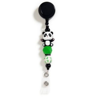 Handmade Panda Beaded Black Badge Reel Retractable ID Holder Cute & Uplifting Design To Raise Awareness & Support