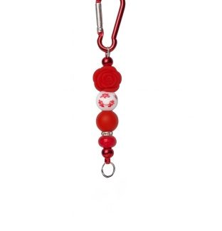 Handmade Red Rose Beaded Keychain Supporting Invisible Illness Awareness