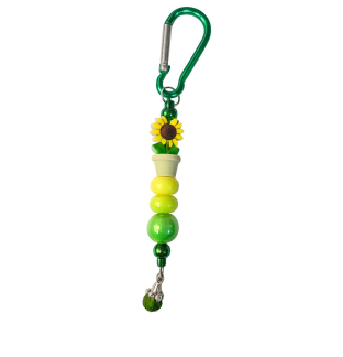 Handmade Sunflower Green & Yellow Beaded Keychain Supporting Invisible Illness Awareness