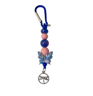 Handmade Pink & Blue Butterfly Beaded Keychain W/ Sloth Charm Supporting Invisible Illness Awareness