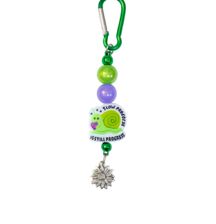 Handmade Green Snail Beaded Keychain W/ Sloth Charm Supporting Invisible Illness Awareness Slow Progress Is Still Progress