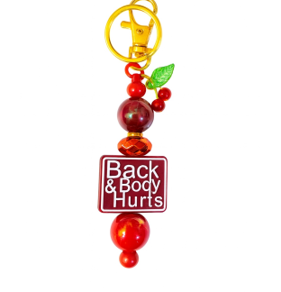 Handmade Red Bed & Body Hurts Beaded Keychain W/ Sloth Charm Supporting Invisible Illness Awareness