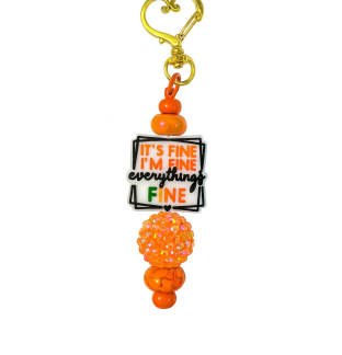 Orange It's Fine I'm Fine Everything Is Fine Beaded Keychain W/ Sloth Charm Supporting Invisible Illness Awareness
