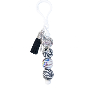 Handmade Zebra Beaded Keychain W/ Sloth Charm Supporting Invisible Illness Awareness