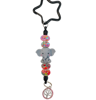 Handmade Elephant Multicolored Beaded Keychain W/ Sloth Charm Supporting Invisible Illness Awareness