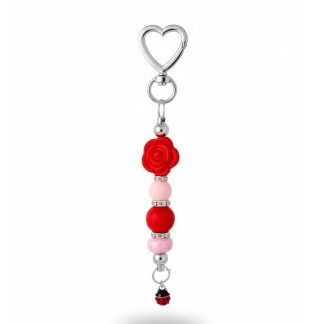 Handmade Red Rose Beaded Keychain Supporting Invisible Illness Awareness