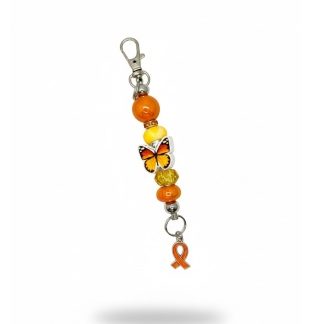 Handmade Orange Butterfly & Ribbon Beaded Keychain Supporting Invisible Illness Awareness