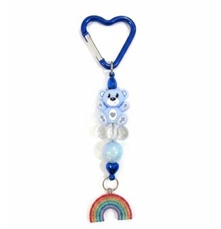 Handmade Blue Bear w/ Rai bow Charm Beaded Keychain Supporting Invisible Illness Awareness