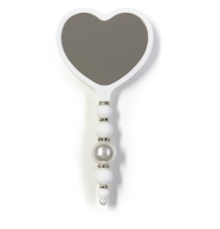 Handmade Elegant White Beaded Heart Mirror Cute Vanity & Makeup Mirror Support Chronic Rare & Invisible Illness Awareness