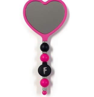 Handmade F-Bomb Pink Black Beaded Heart Mirror Cute Vanity & Makeup Mirror Support Chronic Rare & Invisible Illness Awareness