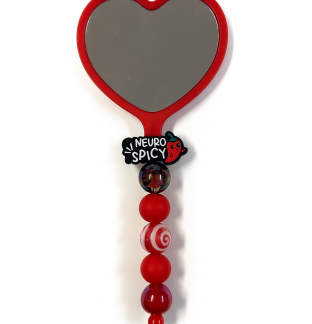Handmade Neuro Spicy Red Beaded Heart Mirror Cute Vanity & Makeup Mirror Support Chronic Rare & Invisible Illness Awareness