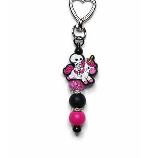 Handmade Black Pink Skeleton Beaded Keychain Supporting Invisible Illness Awareness