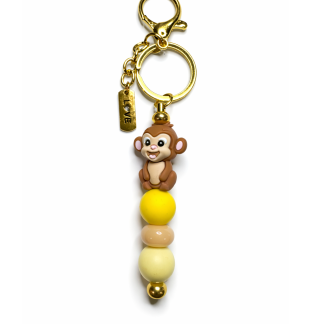 Handmade Yellow Beaded Monkey Keychain Supporting Invisible Illness Awareness