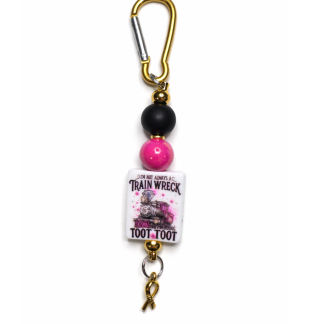 Handmade Pink Black Train Wreck Keychain Supporting Invisible Illness Awareness