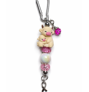 Handmade Pink Cow & Calf Keychain Charm Supporting Invisible Illness Awareness