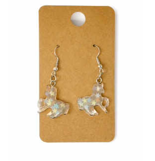Clear Star Glitter Unicorns Dangling Earrings Supporting Awareness for Chronic Rare and Invisible Illnesses