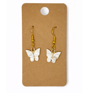 White Pearl Butterfly Dangling Earrings Supporting Awareness for Chronic Rare and Invisible Illnesses