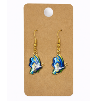 Blue Green & Yellow Butterfly Dangling Earrings Supporting Awareness for Chronic Rare and Invisible Illnesses