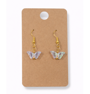 Iridescent Blue Green Butterfly Dangling Gold Color Earrings Supporting Awareness for Chronic Rare and Invisible Illnesses
