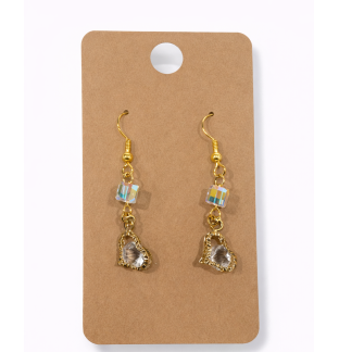 Iridescent & Clear Stone Dangling Heart Gold Color Earrings Supporting Awareness for Chronic Rare and Invisible Illnesses