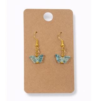 Iridescent Teal Butterfly Dangling Gold Color Earrings Supporting Awareness for Chronic Rare and Invisible Illnesses