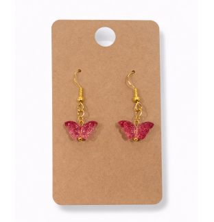 Pink With Gold Glitter Butterfly Dangling Gold Color Earrings Supporting Awareness for Chronic Rare and Invisible Illnesses