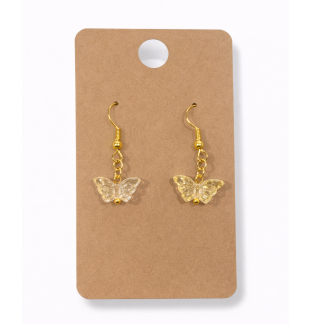 Yellow With Gold Glitter Butterfly Dangling Gold Color Earrings Supporting Awareness for Chronic Rare and Invisible Illnesses