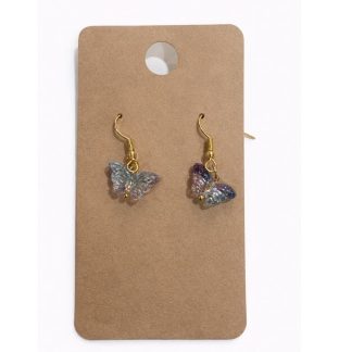 Purple & Blue Glitter Butterfly Dangling Gold Color Earrings Supporting Awareness for Chronic Rare and Invisible Illnesses