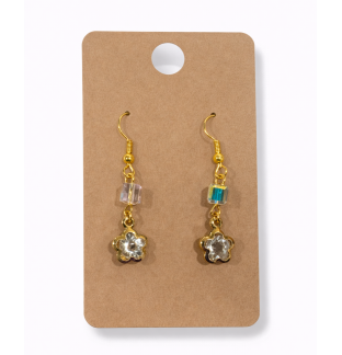Clear Stone Flower Dangling Gold Color Earrings Supporting Awareness for Chronic Rare and Invisible Illnesses